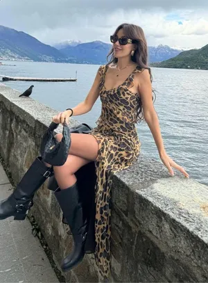 Zara maxi dress leopard animal print mesh ruffled boho cheetah casual summer thumbnail 1