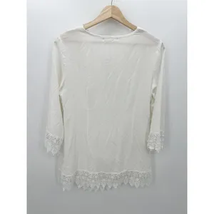 Solitaire‎ Swim Cover Up Women Sz M White Crotchet Lace 3/4 Sleeve Beach Vaca thumbnail 2