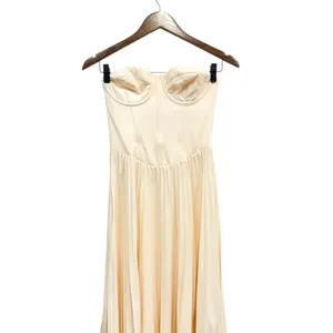 Showpo Lace Up Back Bustier Pleated Loretta Midi Dress in Cream size 4 thumbnail 4