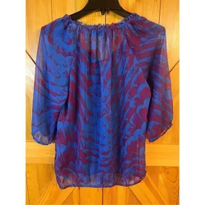 Express Purple Blue Printed Cocktail Evening Career Blouse Top SZ large (1962) thumbnail 6