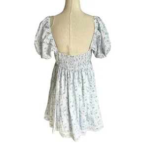 Altar'd State Blue Floral Lined Mini Babydoll Dress Women's Size Medium | 74-26 thumbnail 2