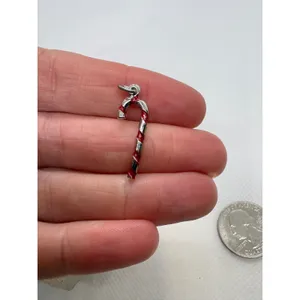 Vintage Candy‎ Cane Charm Red Silver Enamel Magnetic Holiday Christmas Pendant thumbnail 4