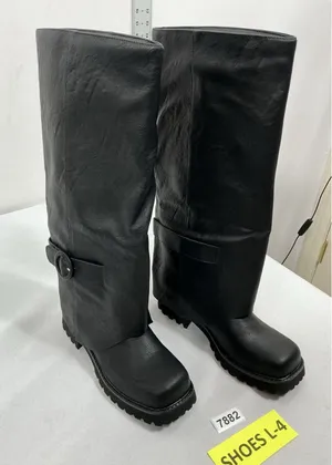 Womans New Teaieui Knee High Pull On Slouchy Fold over Riding Boots 8 Black thumbnail 1