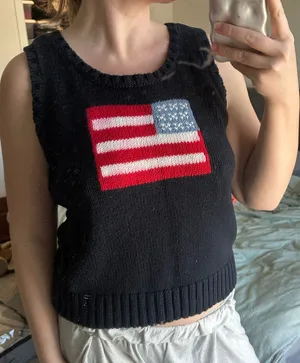 Vintage American Flag sleeveless sweater top thumbnail 1