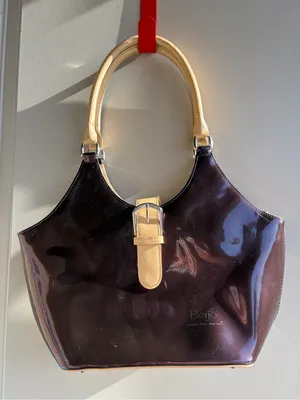 Beijo Purple Brown Patent Tote with Cream Handles thumbnail 1