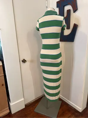 ASOS Green and White Striped Polo Knit Midi Dress Sz 2 thumbnail 6