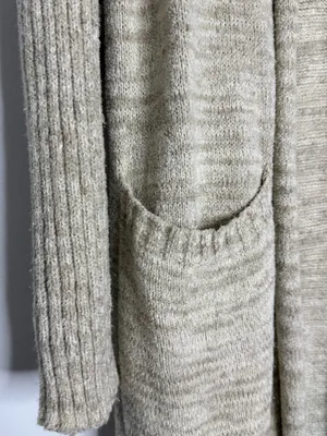 Anthropologie Long Open Front Duster Cardigan XL Beige Knit Pockets thumbnail 2