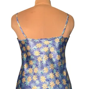 Floral Satin Mini Slip Dress Blue Yellow Daisy Print Y2K 90s Fairycore Cottage thumbnail 5