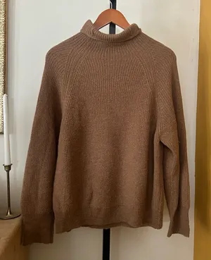 Reformation 100% Alpaca Turtleneck Sweater‎ Ribbed Oversized Tan Brown Size XS thumbnail 1