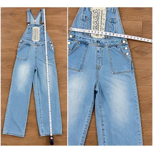 POL Light Wash Denim Overalls Size M Crochet Lace Wide Leg Boho thumbnail 13