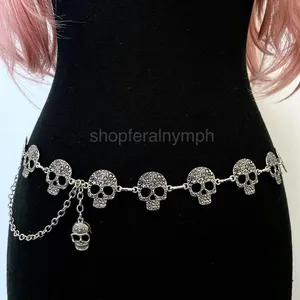 Silver Y2K Gothic Skull Link Waist Chain Belt, Fits 16 to 40 Inches, X7GA1375 thumbnail 2