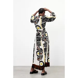 Zara White Floral Print Boho Blogger Favorite Resortwear Wrap Maxi Dress XS thumbnail 4