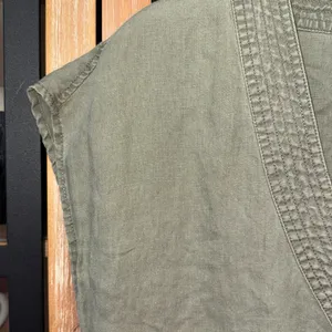 Sisley y2k mini dress vneck olive linen drop hem a-line pockets drawstring thumbnail 6