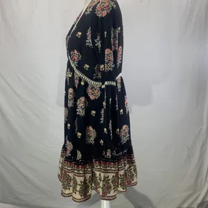 Funky Soul Long Sleeve Boho Hippie Black Floral Dress Size Medium thumbnail 7