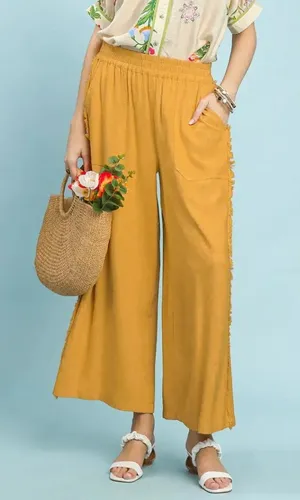 Umgee‎ Linen Frayed Side Pocket Wide Leg Pants thumbnail 1