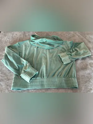 Women’s No Boundaries Cropped Mint Green Hooded Velvety Blouse Size XXXL thumbnail 4