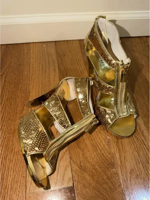 Size 8 Women’s Michael Kors Women's Gold Sequins Berkley Strap Heels IOB thumbnail 11