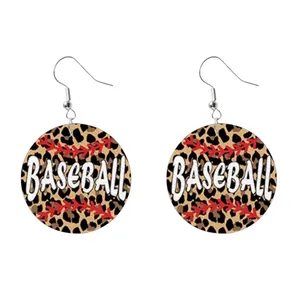 Baseball Drop Earrings Leopard Print Sporty Game Day Jewelry Faux Leather Dangle thumbnail 1
