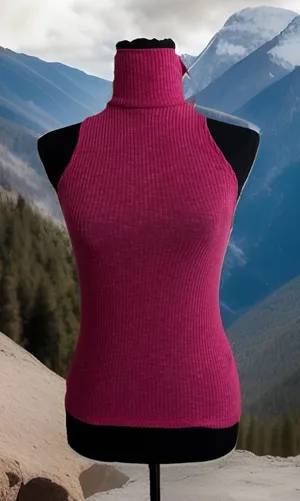 Y2k NWT Chic ABERCROMBIE & FITCH S Hot Pink Ribbed Mockneck‎ Sleeveless TankTop thumbnail 1