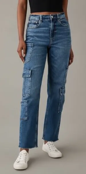 American Eagle Super High Rise Baggy straight cargo jeans thumbnail 1