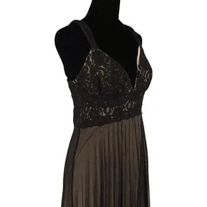 Vintage Roulette Lace Accordion Pleated Semi Sheer Lined Dress Black Size Medium thumbnail 3