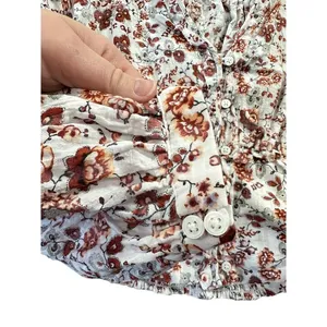 Anthropologie Gauzy Cream Floral‎ Button Front Cropped Blouse Rust Long Sleeve thumbnail 10