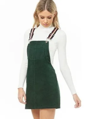 Nwt forever 21 striped strap corduroy overall dress green size large thumbnail 1