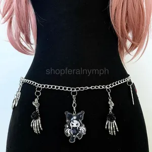 Handmade Silver Kawaii Whimsygoth Anime Skeleton Chain Belt, Fits 23-45 Inches, X7GA1350 thumbnail 1