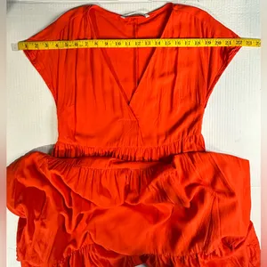 Zara‎ Tiered Midi Dress Short Sleeve V-neck Wrap Flounced Hem Red/ Orange XS thumbnail 10