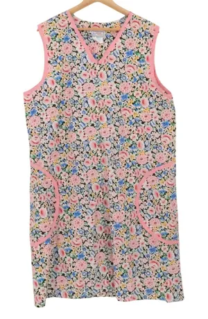 Vintage 80s Artistic Fantasy Floral House Dress Womens Size L Pink Lounge Pocket thumbnail 1