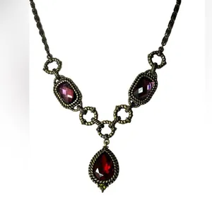 2028 Jewelry Red Purple Color Teardrop Pendant Rhinestone Necklace 18" thumbnail 2