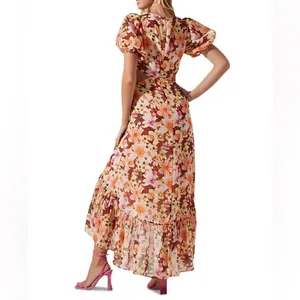 ASTR Jennell Summer Boho Maxi Dress Wedding Guest Vacation in Brown Red Floral thumbnail 3