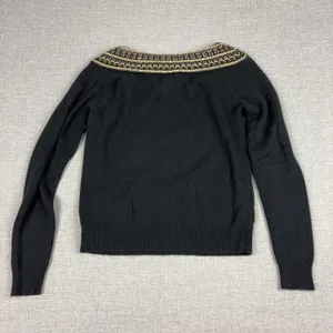 Lauren Ralph Lauren Sweater Womens M Black Silk Cashmere Boat Neck Fair Isle thumbnail 7