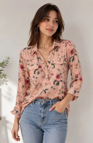 Ann Taylor Pink Floral Blouse Button Front Career Top  Size Medium thumbnail 1
