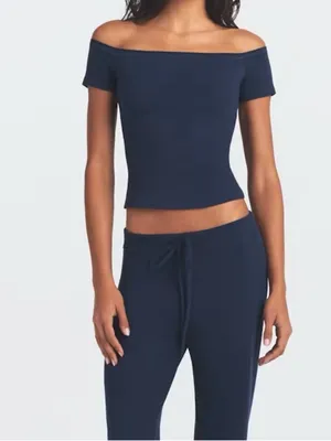 Skims Cotton Jersey Off The Shoulder Top Navy - S - (C4) thumbnail 3