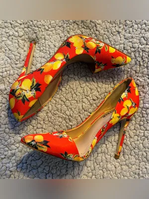 JustFab Margaux Lemon Print Pointed Toe D'Orsay Stiletto Heels. thumbnail 3