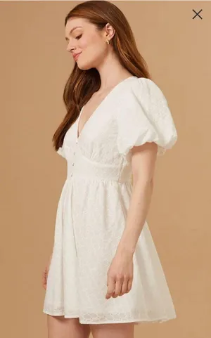 ALTAR’D STATE Briana Eyelet Puff Sleeve Sweetheart Mini Dress in White Size XL thumbnail 4