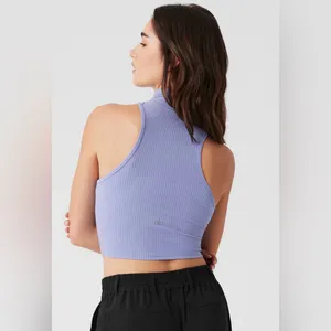 Alo NWOT Ribbed Sea Coast Cropped Turtleneck Tank Top Sleeveless Lilac Size L thumbnail 2