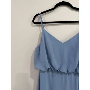 Birdy Grey Gwennie French Blue Chiffon V-Neck Maxi Bridesmaid Dress Slit Size L thumbnail 4