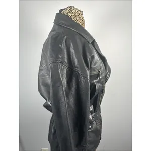 Boutique Europa Womens Leather Jacket Coat Black Moto‎ Biker Zip Belt 90s thumbnail 8