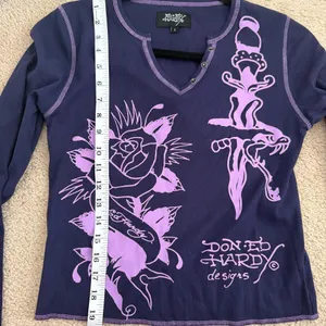 Ed Hardy women’s Purple Graphic Long Sleeve Shirt large thumbnail 6