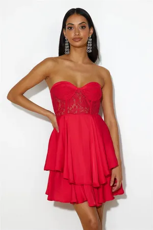 NWT Saints + Secrets Red Lace Corset Dress Medium thumbnail 1