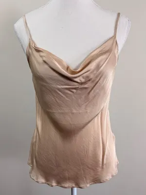 Olivaceous Cowl Neck Cami Top Champagne Beige Satin Viscose Rayon Medium NEW thumbnail 1