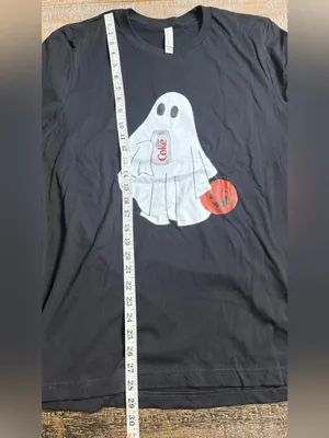 Bella Canvas Black Tee with White Ghost, Orange Jack-O'-Lantern & Red Soda Can thumbnail 7