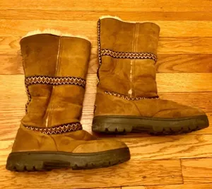 UGG Brown Suede Boots with Knit Accents thumbnail 1
