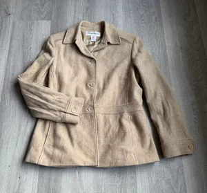 Rena Rowan Camel Wool Coat Size 10 | Classic Tailored Fall Winter Jacket thumbnail 1