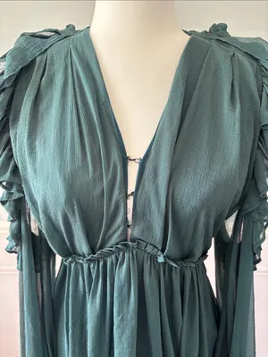 Free People Whimsy Fairycore Teal Green Ruffle Cold Shoulder Mini Dress | Sz 2 thumbnail 4