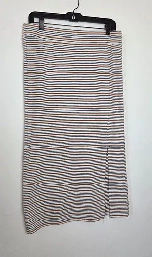 Loft Striped Midi Skirt Side Slit Off Center Stretchy Comfy Boho Modest Medium thumbnail 1