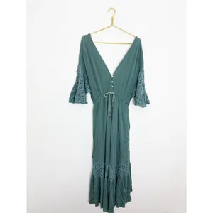 Free People Angela Jumpsuit Dried Pine Crochet Jumper Large Flowy Bohemian thumbnail 4