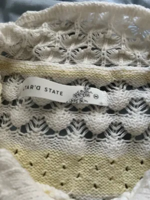 Altar'd State yellow and cream striped crochet cardigan thumbnail 2
